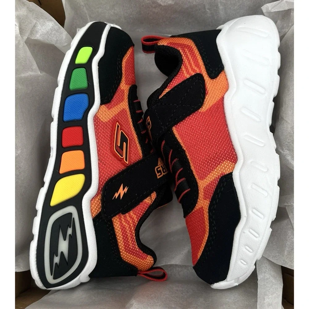 Skechers Toddler Boys Light-Up Sneaker Size 8 Slip-on Black Red Multicolor Shoes
